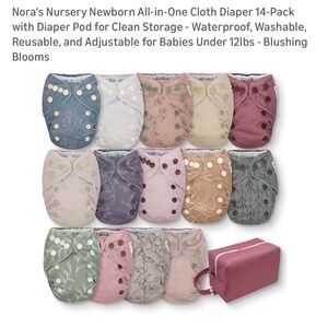 Nora’s Nursery 14 Newborn AIO Cloth Diapers in Blushing Blooms